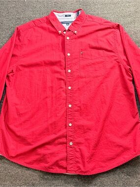 Tommy Hilfiger Men’s Bright Red Button-Down Casual Shirt